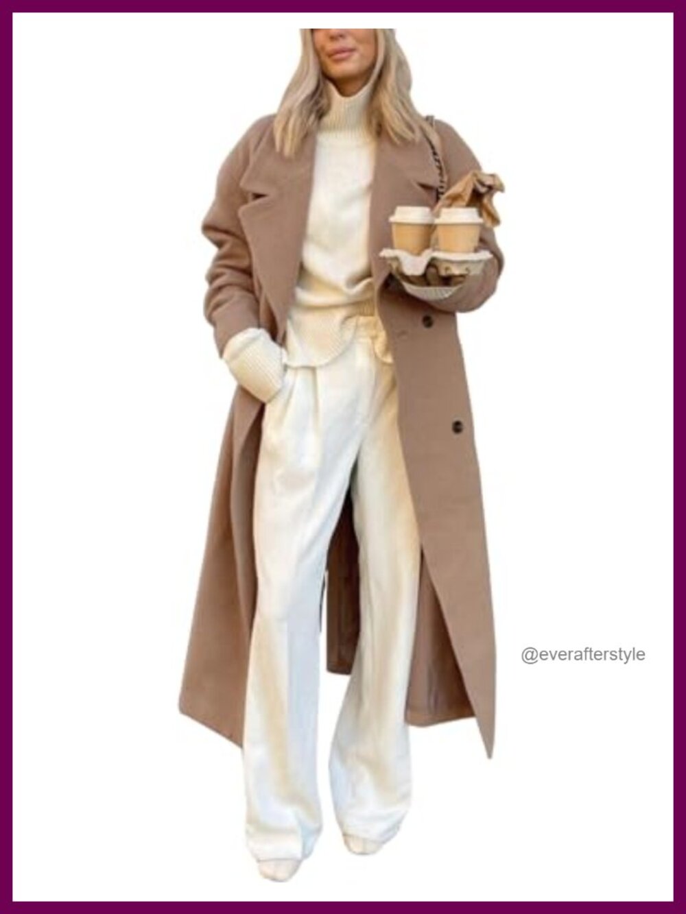 Womens Long Wool Blend Overcoat Notch Lapel Double Breasted